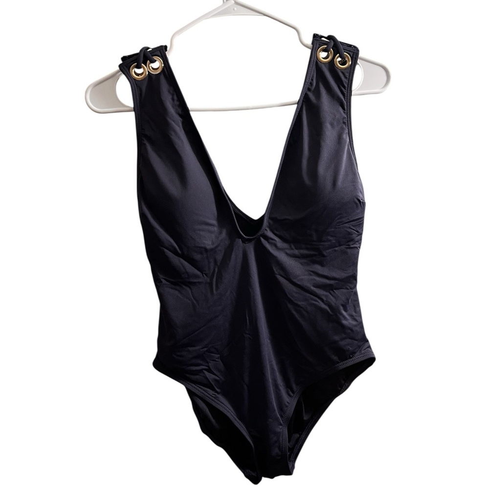 MICHAEL Michael Kors Navy One-Piece Swimsuit with Gold Logo Tag